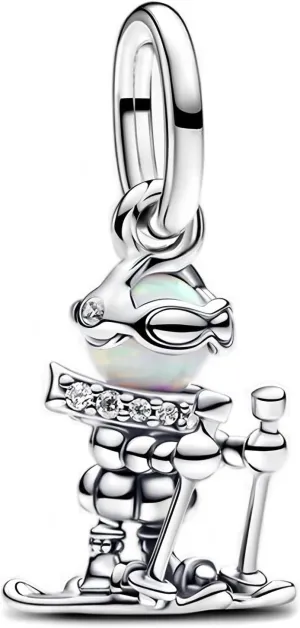 Skier Dangle Charm Sterling Silver Charm Bead 925 Sterling Silver Beads fit European Charms Bracelet & Necklace
