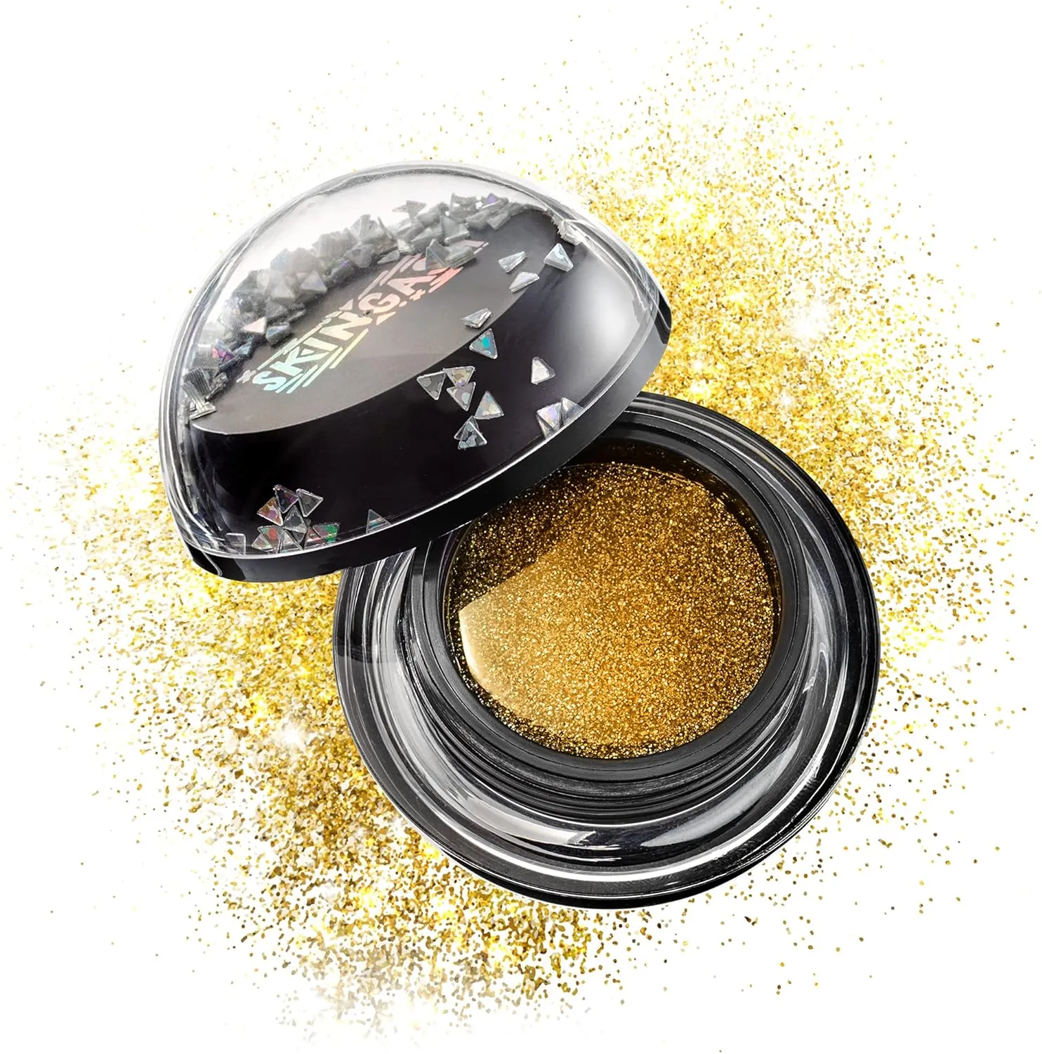 Skingasm All Over Glitter Balm - The Sexiest Sparkle - Glitter for Your Lips, Eyes, Face, Body & Hair - Cruelty- Free- Glitter Eyeshadow - Vegan Makeup -Leave The Lights On (Gold)