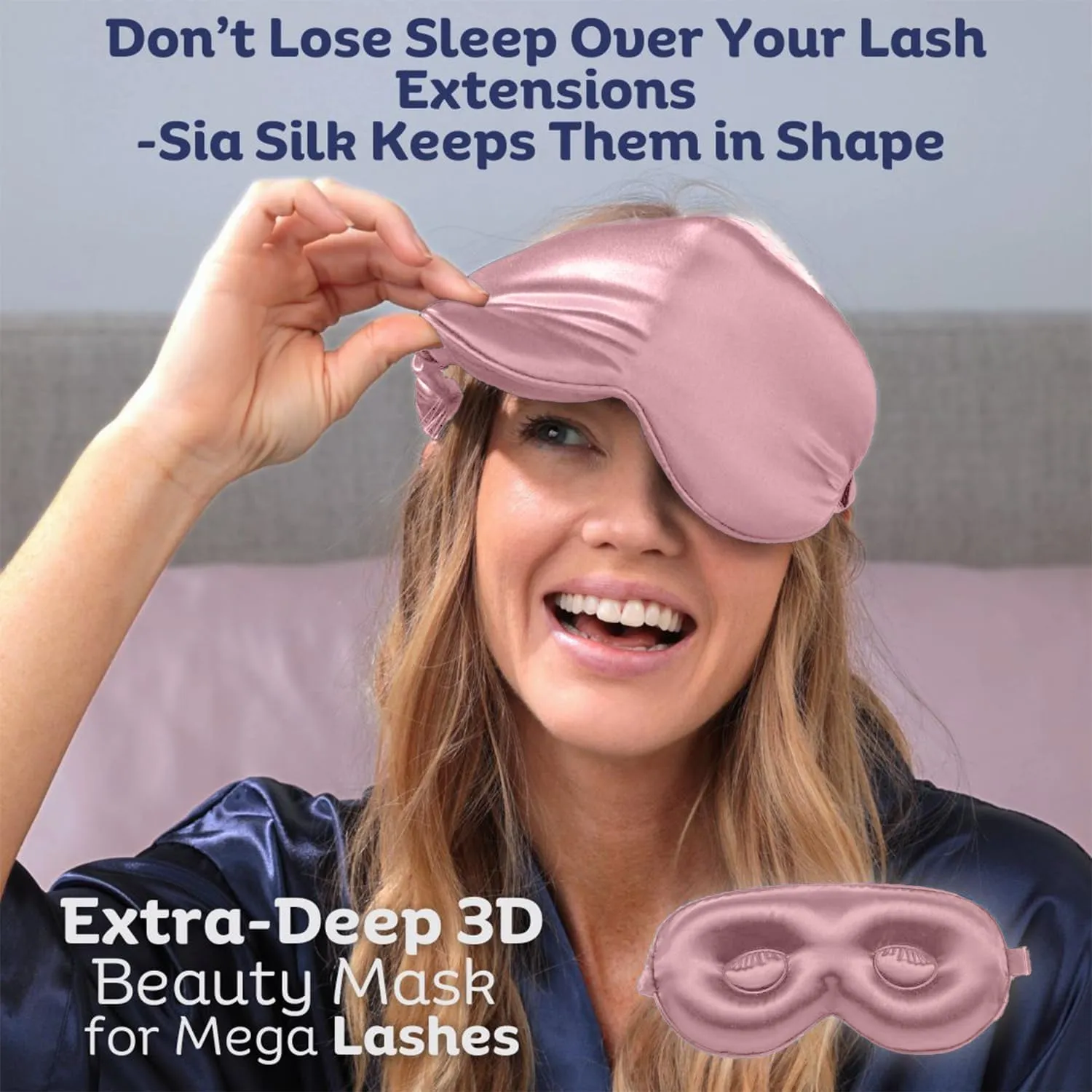 Sleep Mask with Eye Cups – No-Pressure 3D Eye Covers for Sleeping with Eyelash Extensions – Made of Thick Memory Foam – Adjustable, Blackout Silk Eye Sleep Mask for Women & Men - Pink