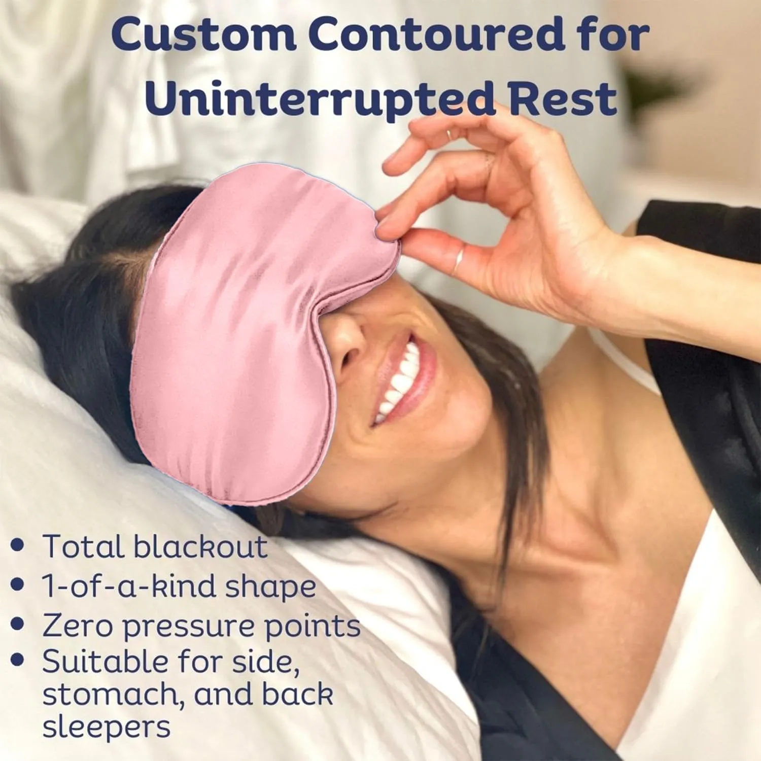 Sleep Mask with Eye Cups – No-Pressure 3D Eye Covers for Sleeping with Eyelash Extensions – Made of Thick Memory Foam – Adjustable, Blackout Silk Eye Sleep Mask for Women & Men - Pink