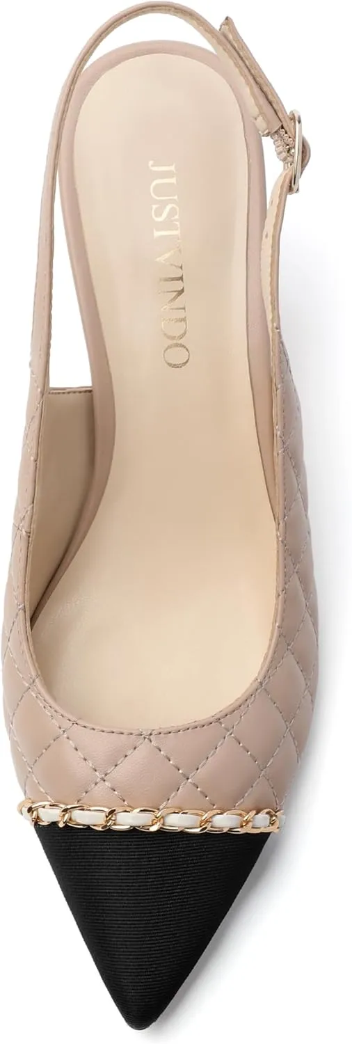 Slingback Heels for Women, Closed Toe Kitten Heels with Adjustable Ankle Strap, Slip On Pumps for Womens Dress Shoes
