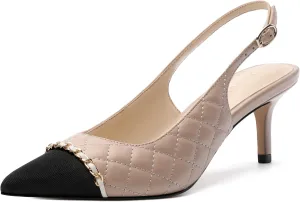 Slingback Heels for Women, Closed Toe Kitten Heels with Adjustable Ankle Strap, Slip On Pumps for Womens Dress Shoes