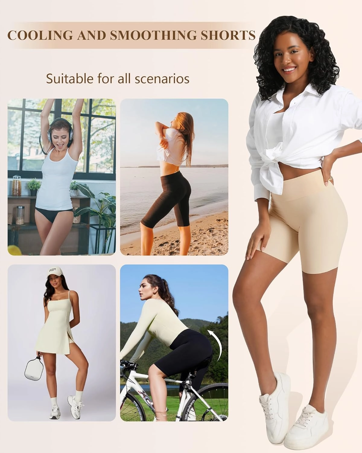Slip Shorts for Under Dresses Women, Cooling Anti Chafing Seamless Mid Thigh Under Skirt Smooth Boyshorts Panties