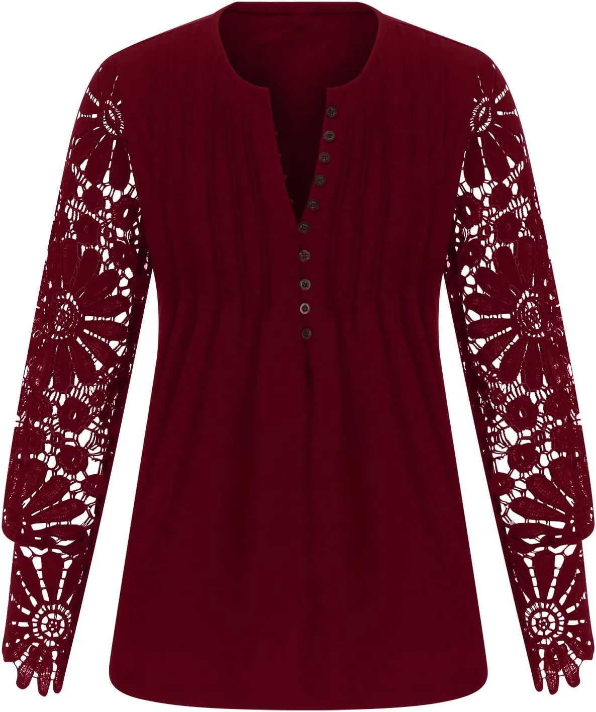 SMIDOW Elegant Lace Lantern Long Sleeve t-Shirt for Women Trendy Sexy Button v Neck Spring Tunic Tops Blouse