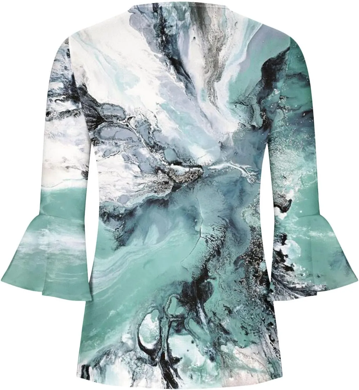 SMIDOW Three Quarter Bell Sleeve Tops for Women Fashion Summer Tunic Shirt 3/4 Sleeve Henley v Neck Boho Floral Tshirt Blouse