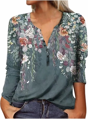 SMIDOW Womens Ethnic Style Long Sleeve Tops 2024 Trendy Spring Shirts v Neck Loose Comfy Pullover Tops Blouse Dressy Casual