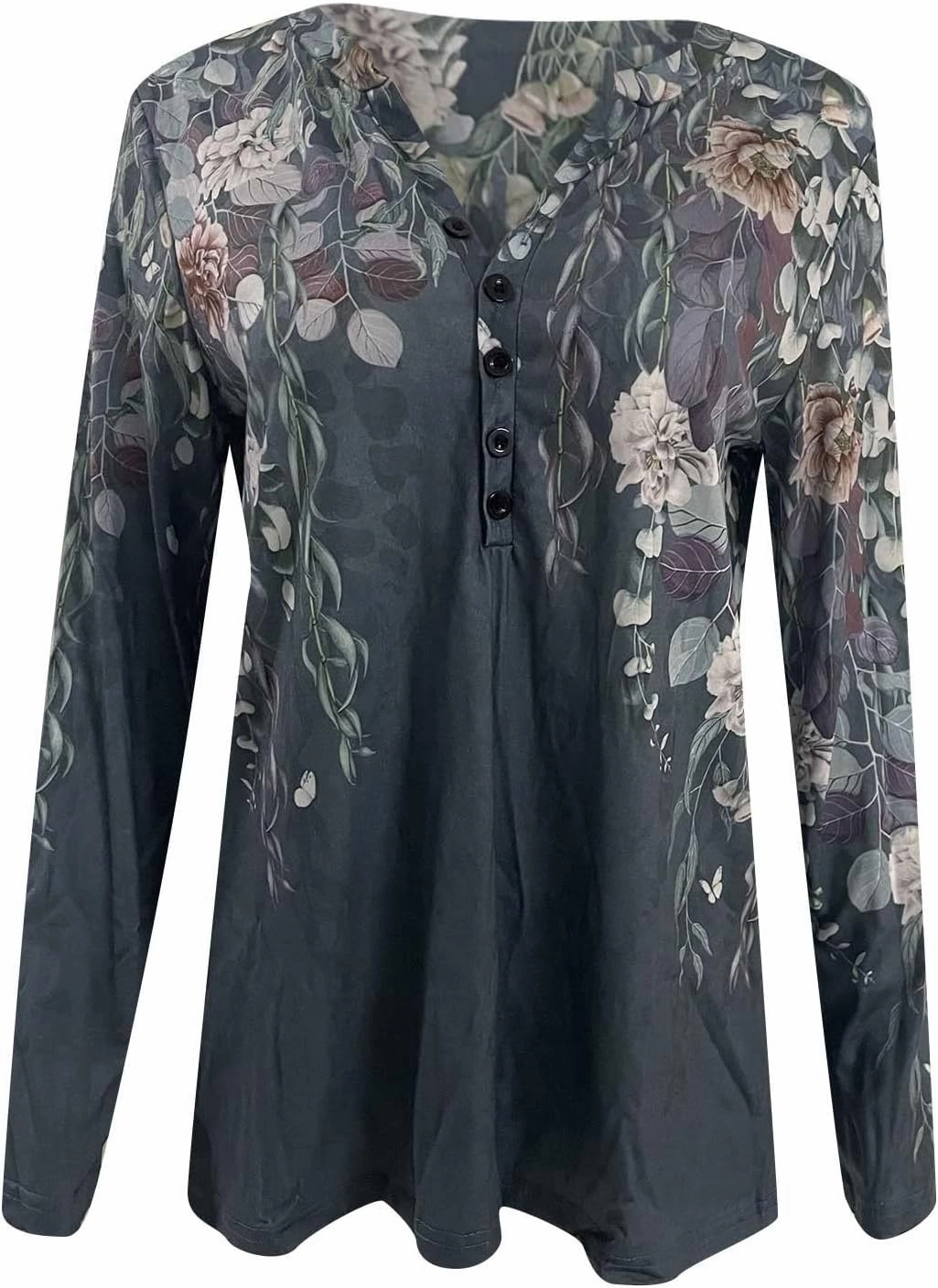 SMIDOW Womens Ethnic Style Long Sleeve Tops 2024 Trendy Spring Shirts v Neck Loose Comfy Pullover Tops Blouse Dressy Casual