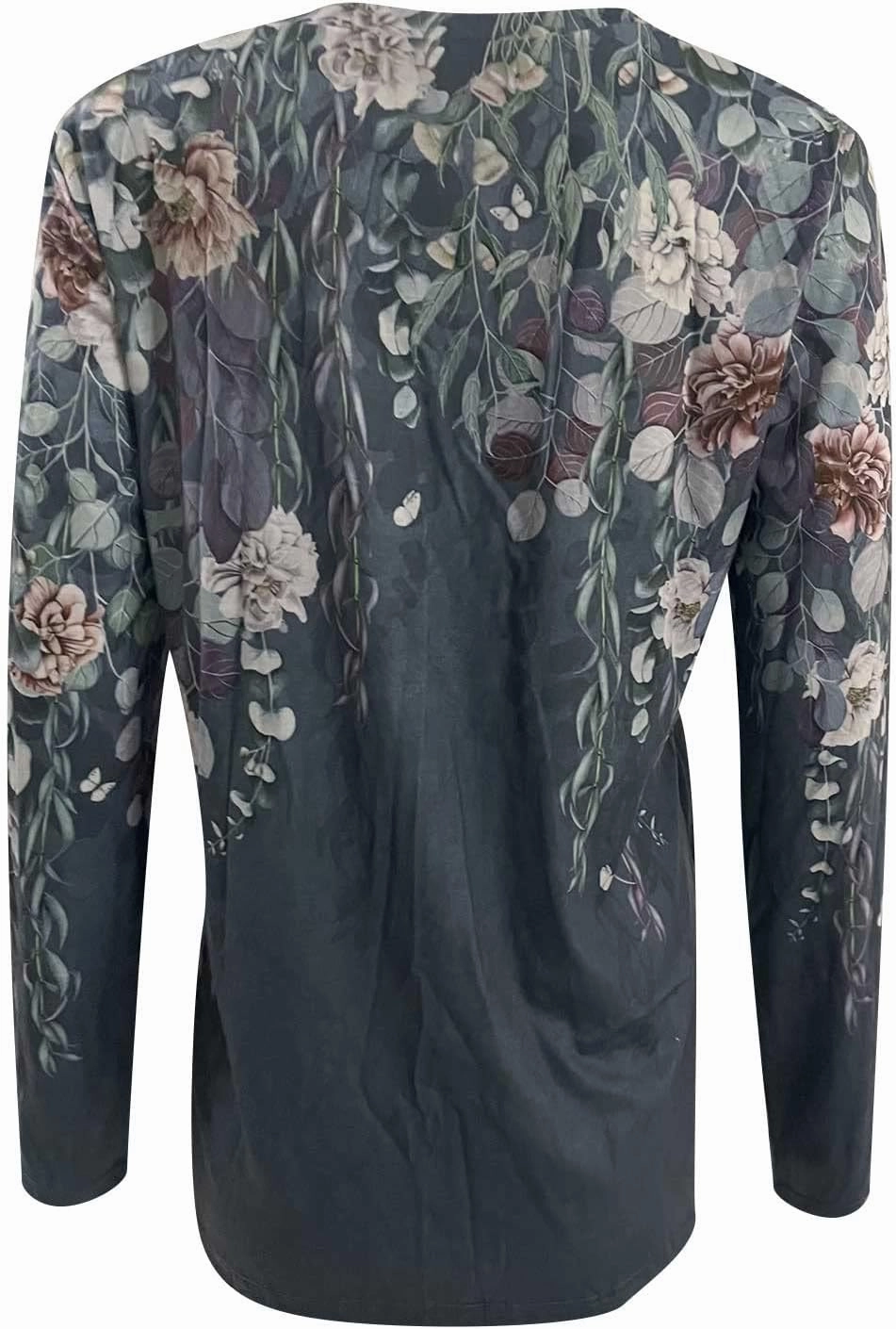 SMIDOW Womens Ethnic Style Long Sleeve Tops 2024 Trendy Spring Shirts v Neck Loose Comfy Pullover Tops Blouse Dressy Casual