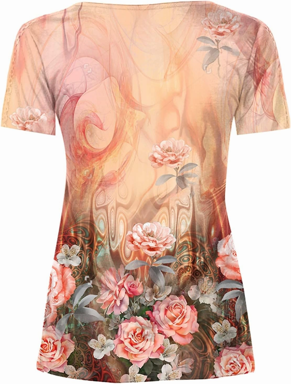 SMIDOW Womens Tunic Tops Trendy Vintage Boho Shirts Short Sleeve Notch v Neck t-Shirt 2023 Casual Summer Blouse Empire Waist