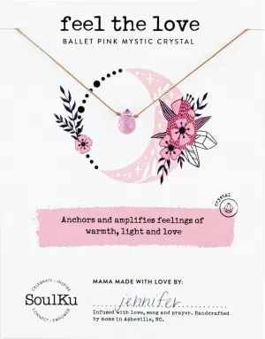 SoulKu Ballet Pink Mystic Necklace for Feel The Love - Handmade Necklace Women & Teen Girls Inspirational Gift for Her, Nylon Cord, 18K Gold Plated Clasp