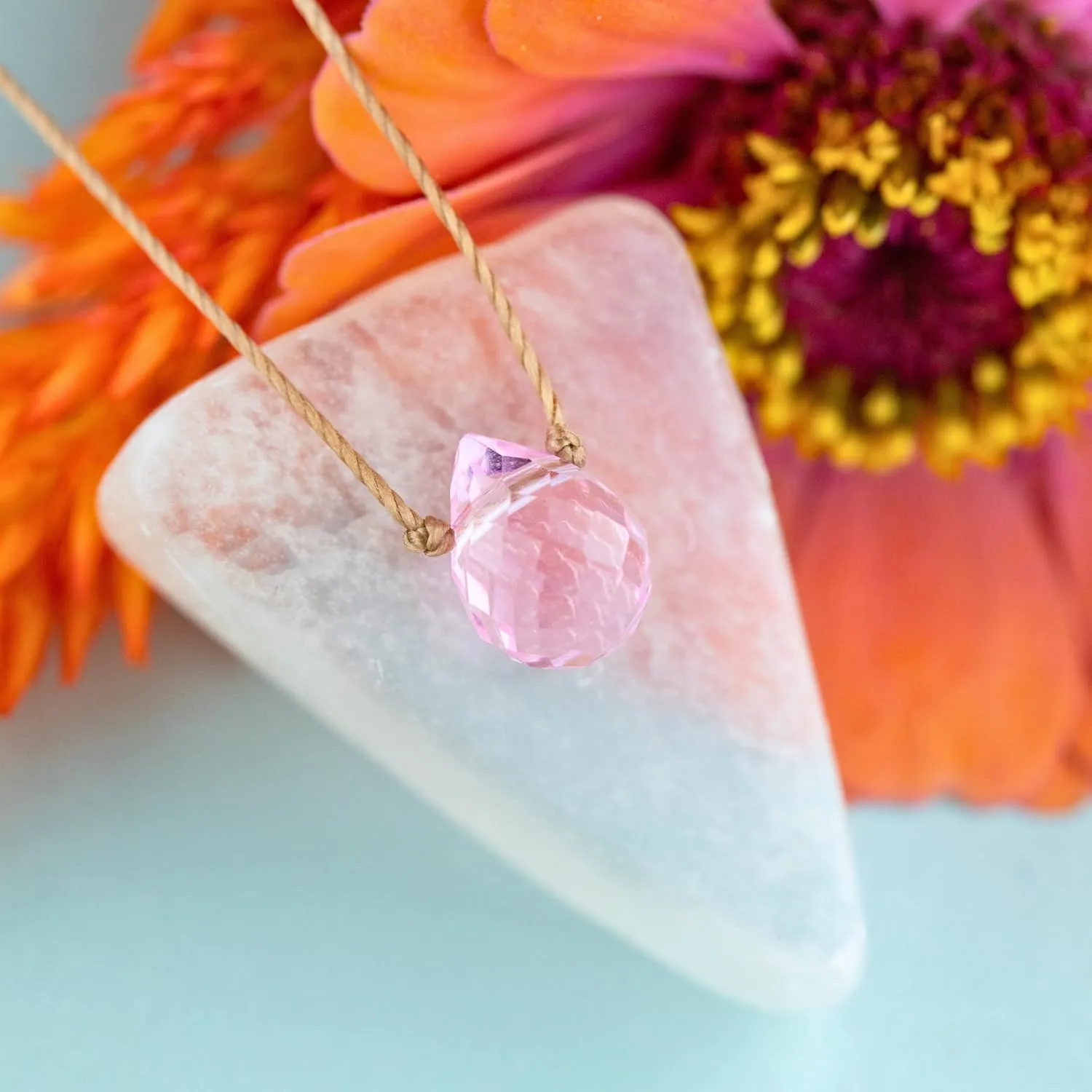 SoulKu Ballet Pink Mystic Necklace for Feel The Love - Handmade Necklace Women & Teen Girls Inspirational Gift for Her, Nylon Cord, 18K Gold Plated Clasp