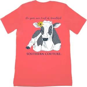 Southern Couture SC Classic Be Beautiful Cow Womens Classic Fit T-Shirt - Coral Silk