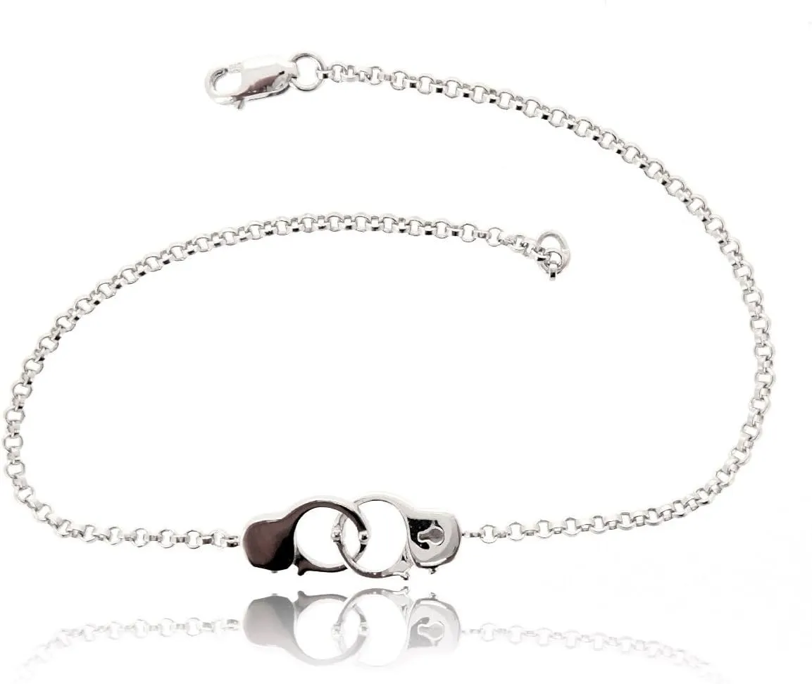 SOVATS Handcuff Chain Bracelet for Women 925 Sterling Silver Rhodium Plated - Friendship Bracelet, for Your Friends Birthday