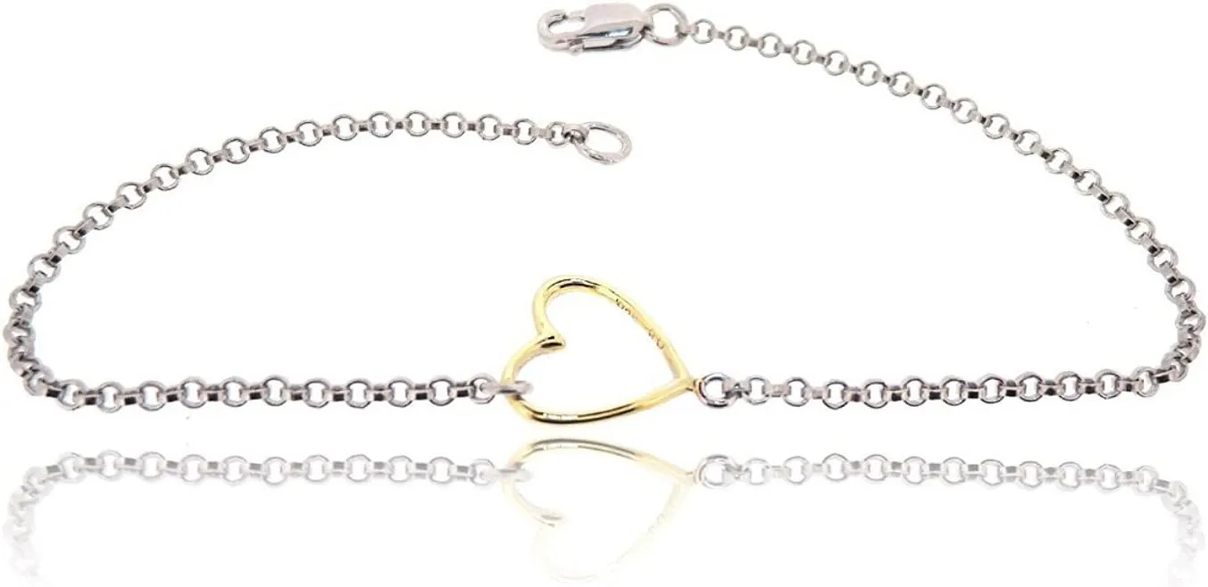 SOVATS My Heart Chain Bracelet for Women 925 Sterling Silver Rhodium Plated with Yellow Gold Plated Heart for Your Loved Ones on a Special Day