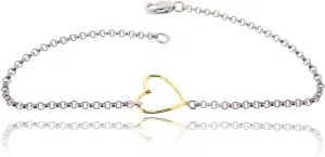 SOVATS My Heart Chain Bracelet for Women 925 Sterling Silver Rhodium Plated with Yellow Gold Plated Heart for Your Loved Ones on a Special Day