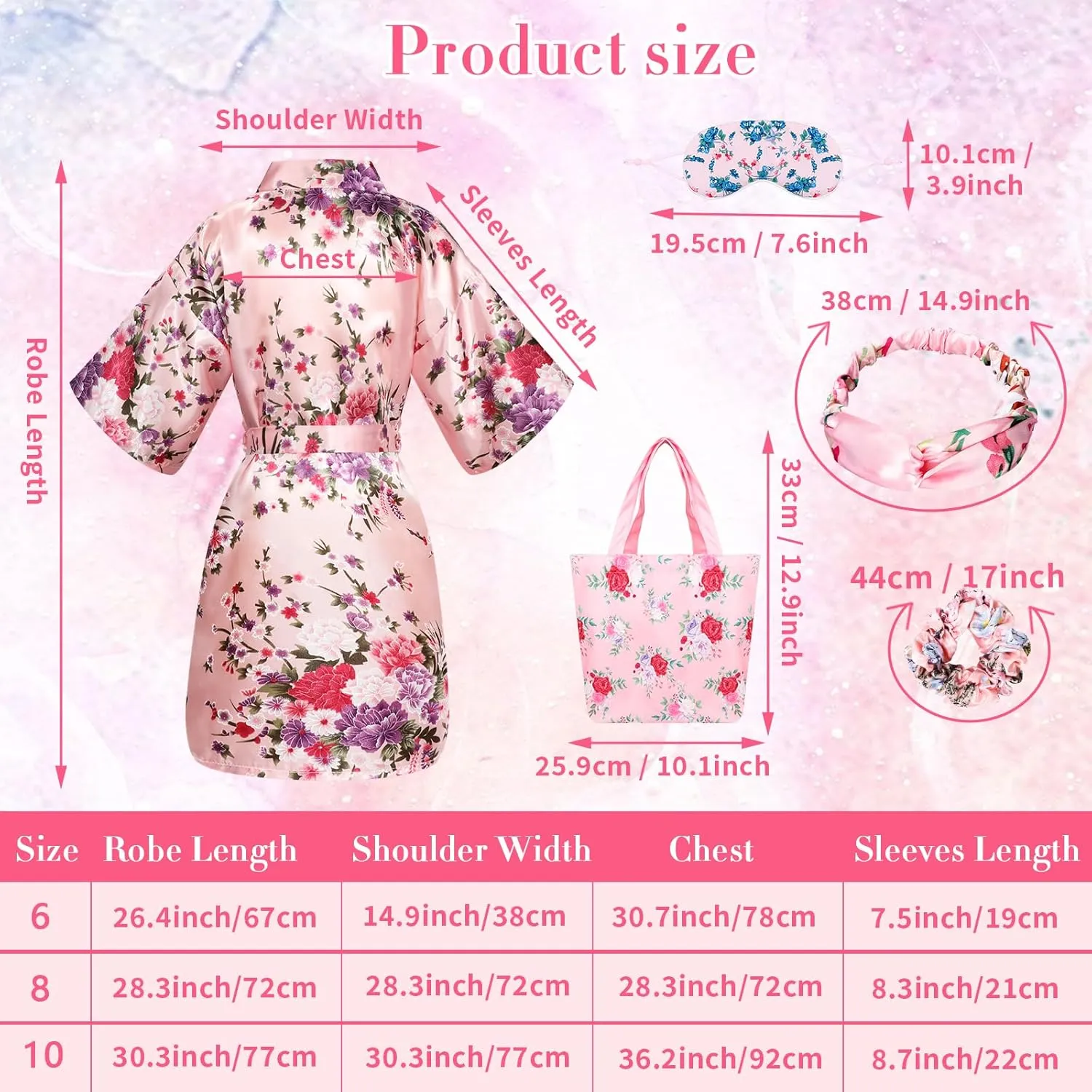 Spa Party Supplies for Teen Satin Robe Bathrobe Silk Pink Kimono Slumber Robe for Spa Birthday Sleepover Party 6 Sets
