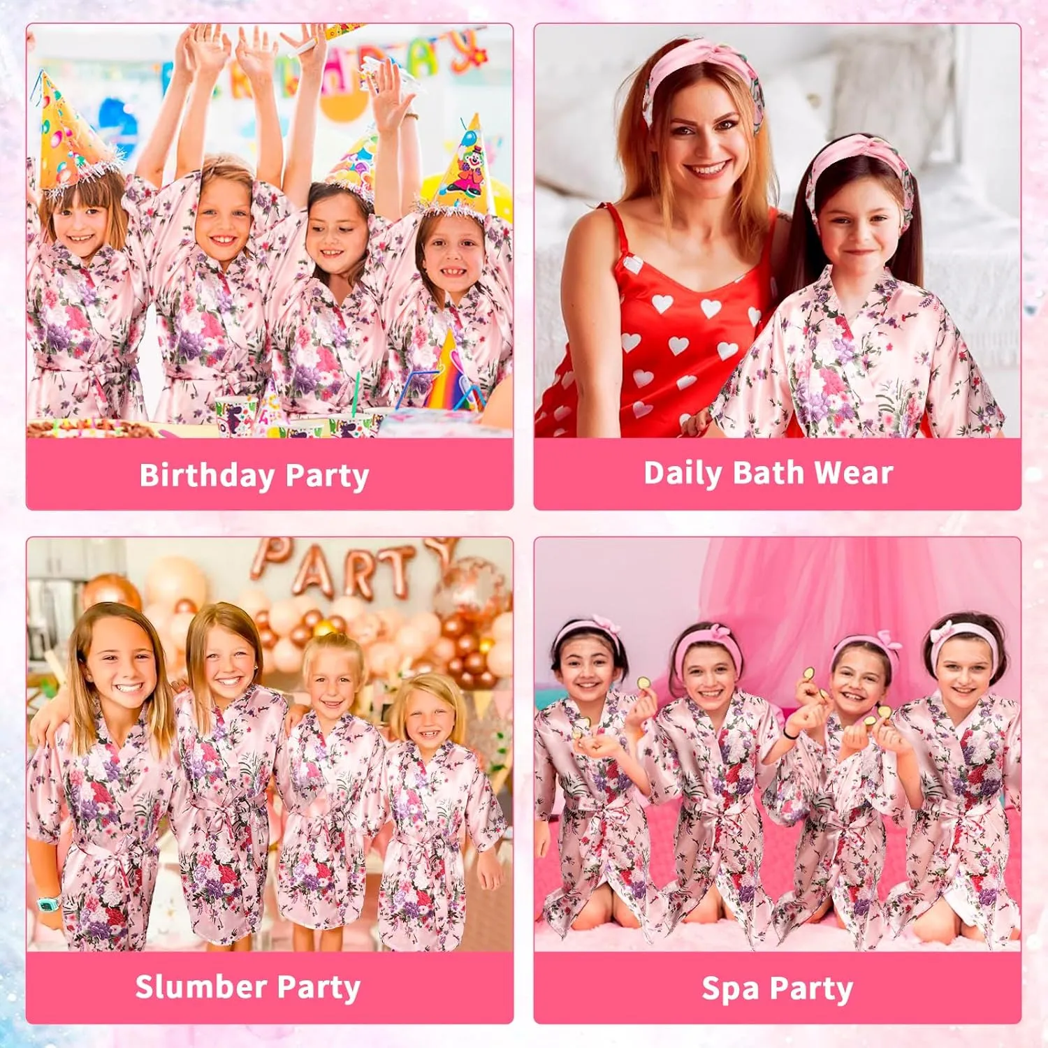 Spa Party Supplies for Teen Satin Robe Bathrobe Silk Pink Kimono Slumber Robe for Spa Birthday Sleepover Party 6 Sets