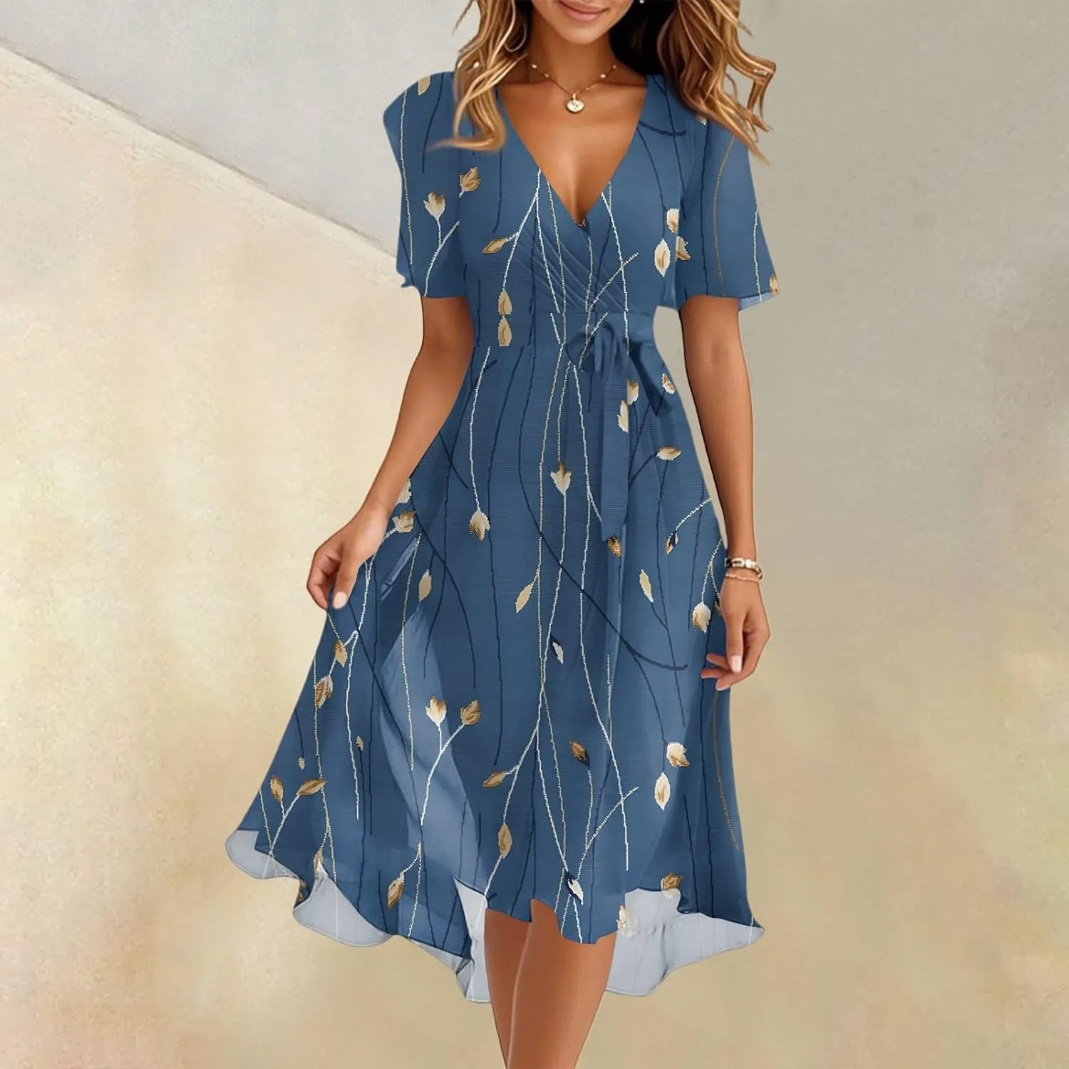 Spring Summer Chiffon Midi Dresses for Women 2025 Elegant Classy Wedding Guest Floral Formal Cocktail Prom Dress