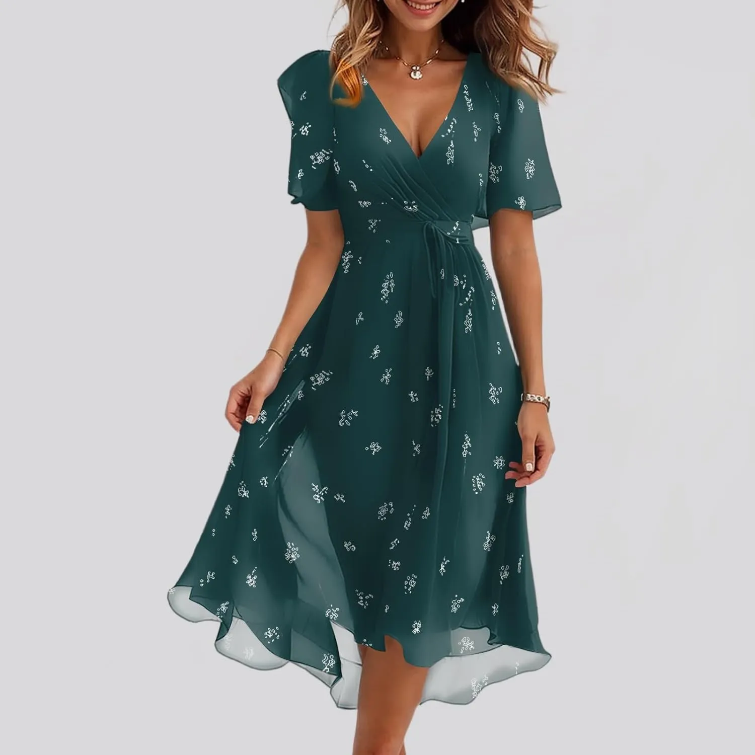 Spring Summer Chiffon Midi Dresses for Women 2025 Elegant Classy Wedding Guest Floral Formal Cocktail Prom Dress