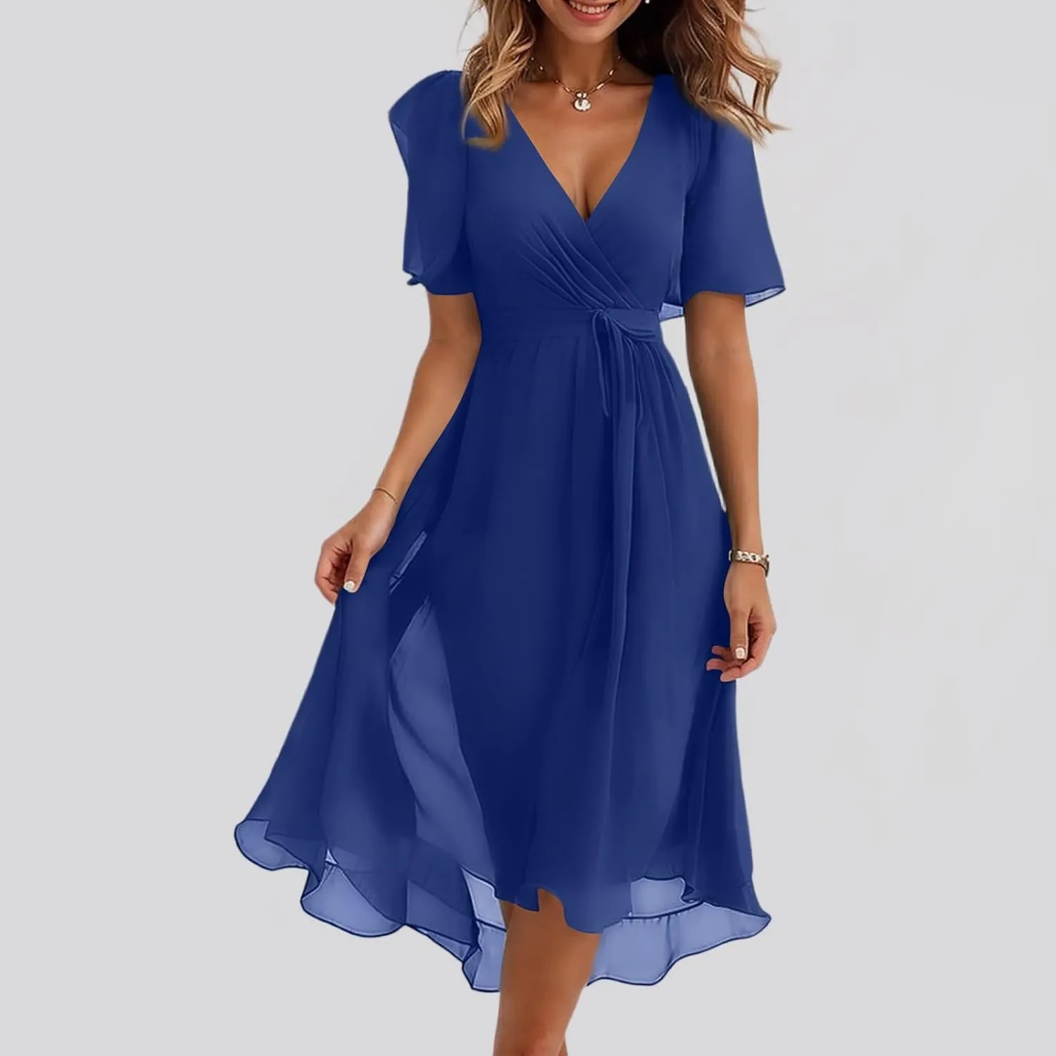 Spring Summer Chiffon Midi Dresses for Women 2025 Elegant Classy Wedding Guest Floral Formal Cocktail Prom Dress