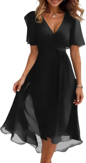 Spring Summer Chiffon Midi Dresses for Women 2025 Elegant Classy Wedding Guest Floral Formal Cocktail Prom Dress