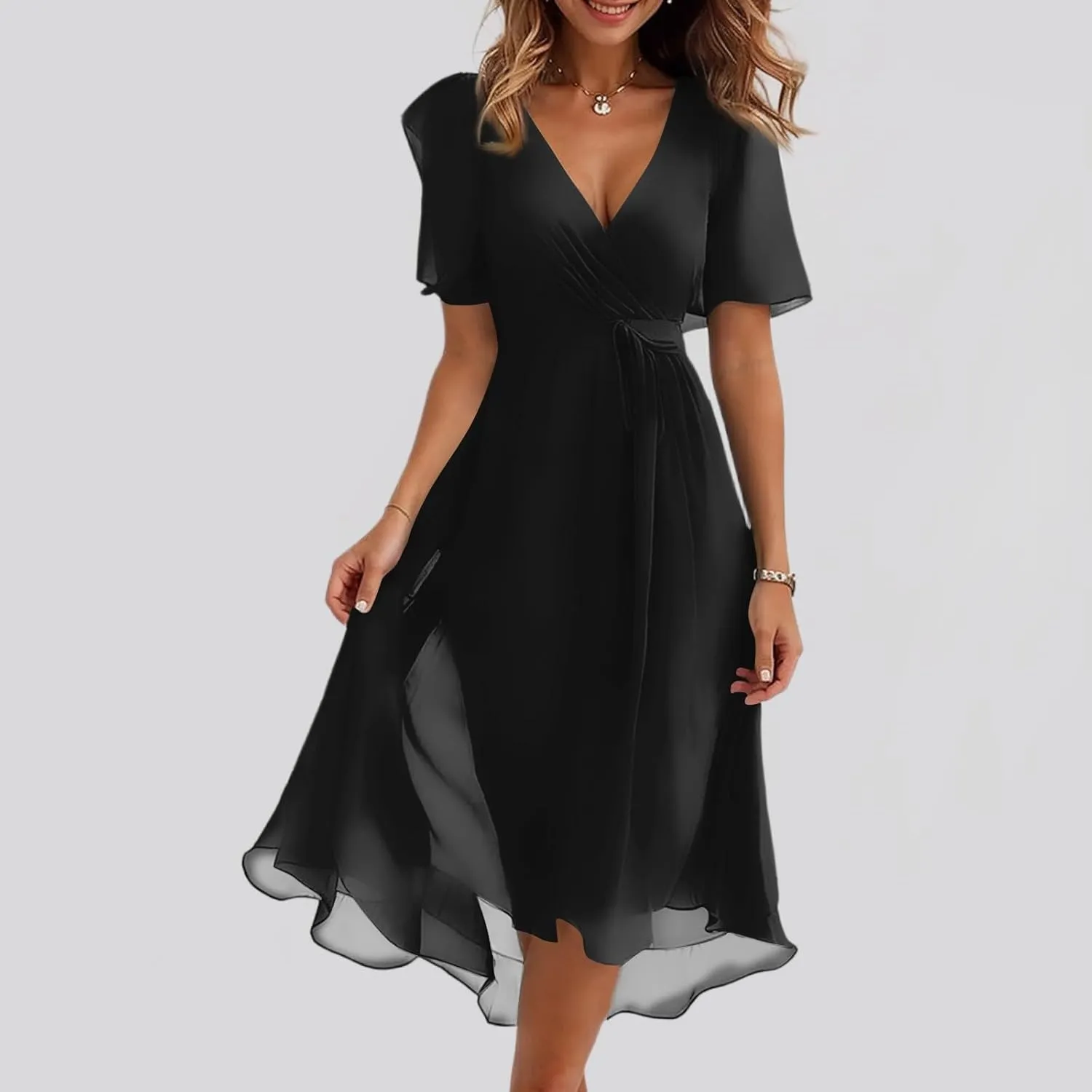 Spring Summer Chiffon Midi Dresses for Women 2025 Elegant Classy Wedding Guest Floral Formal Cocktail Prom Dress