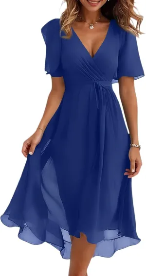 Spring Summer Chiffon Midi Dresses for Women 2025 Elegant Classy Wedding Guest Floral Formal Cocktail Prom Dress