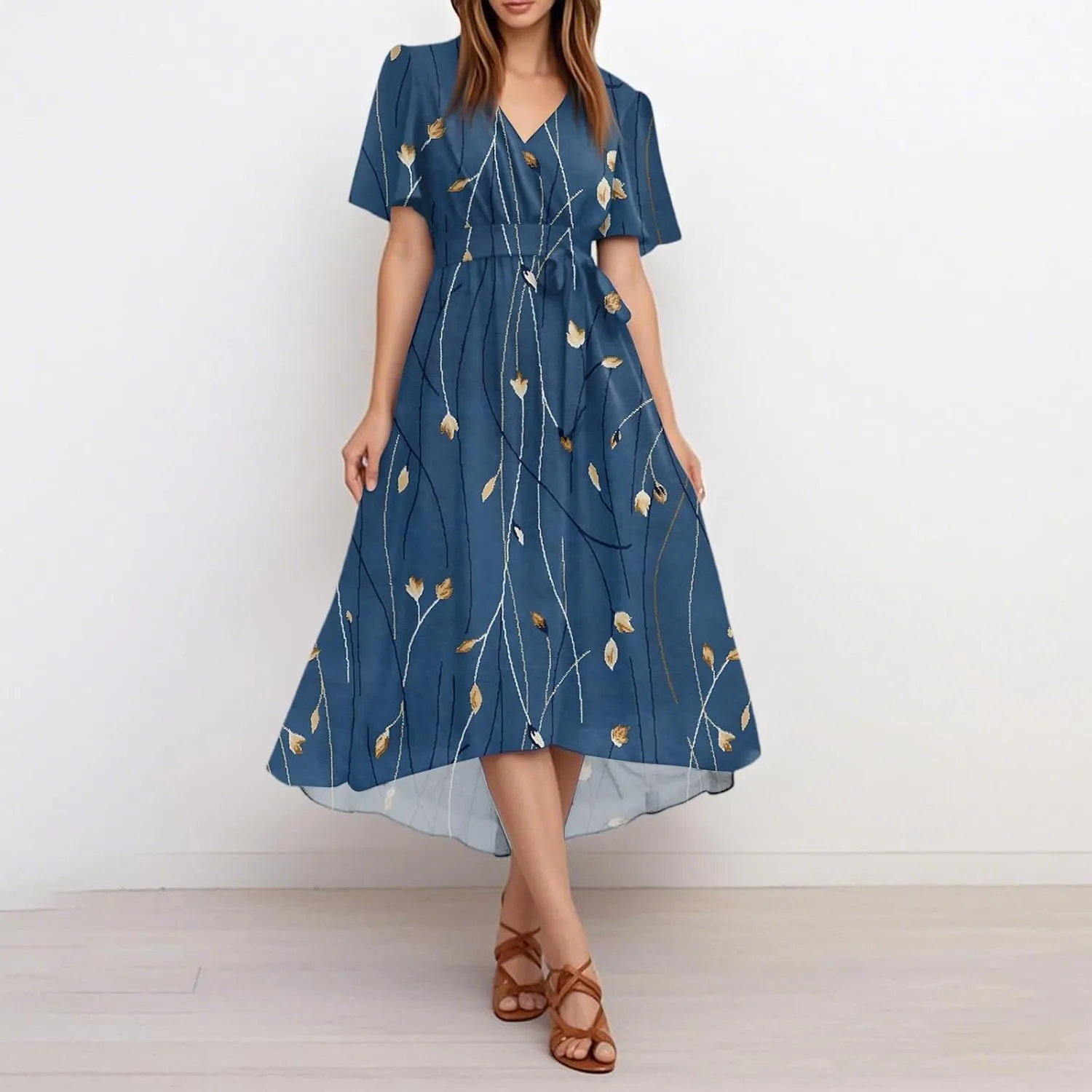 Spring Summer Chiffon Midi Dresses for Women 2025 Elegant Classy Wedding Guest Floral Formal Cocktail Prom Dress