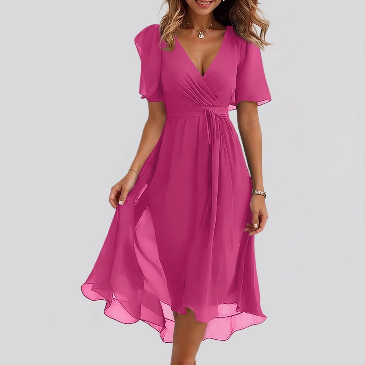 Spring Summer Chiffon Midi Dresses for Women 2025 Elegant Classy Wedding Guest Floral Formal Cocktail Prom Dress