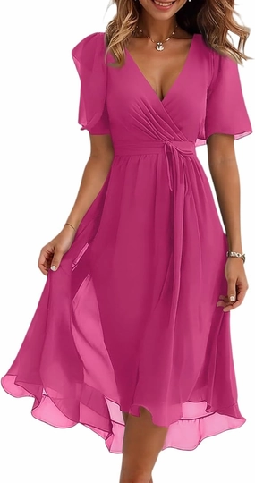 Spring Summer Chiffon Midi Dresses for Women 2025 Elegant Classy Wedding Guest Floral Formal Cocktail Prom Dress