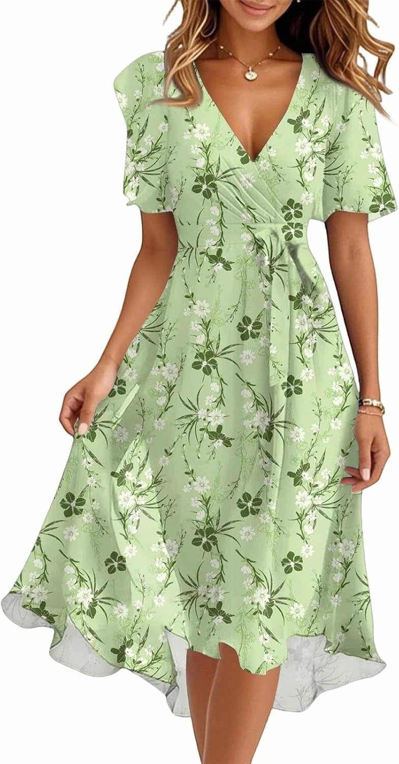 Spring Summer Chiffon Midi Dresses for Women 2025 Elegant Classy Wedding Guest Floral Formal Cocktail Prom Dress