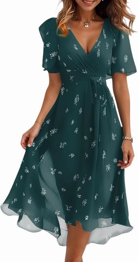 Spring Summer Chiffon Midi Dresses for Women 2025 Elegant Classy Wedding Guest Floral Formal Cocktail Prom Dress