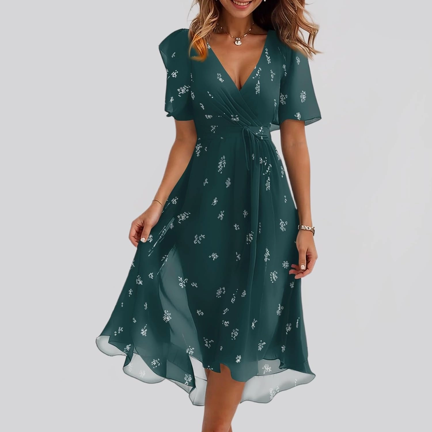 Spring Summer Chiffon Midi Dresses for Women 2025 Elegant Classy Wedding Guest Floral Formal Cocktail Prom Dress