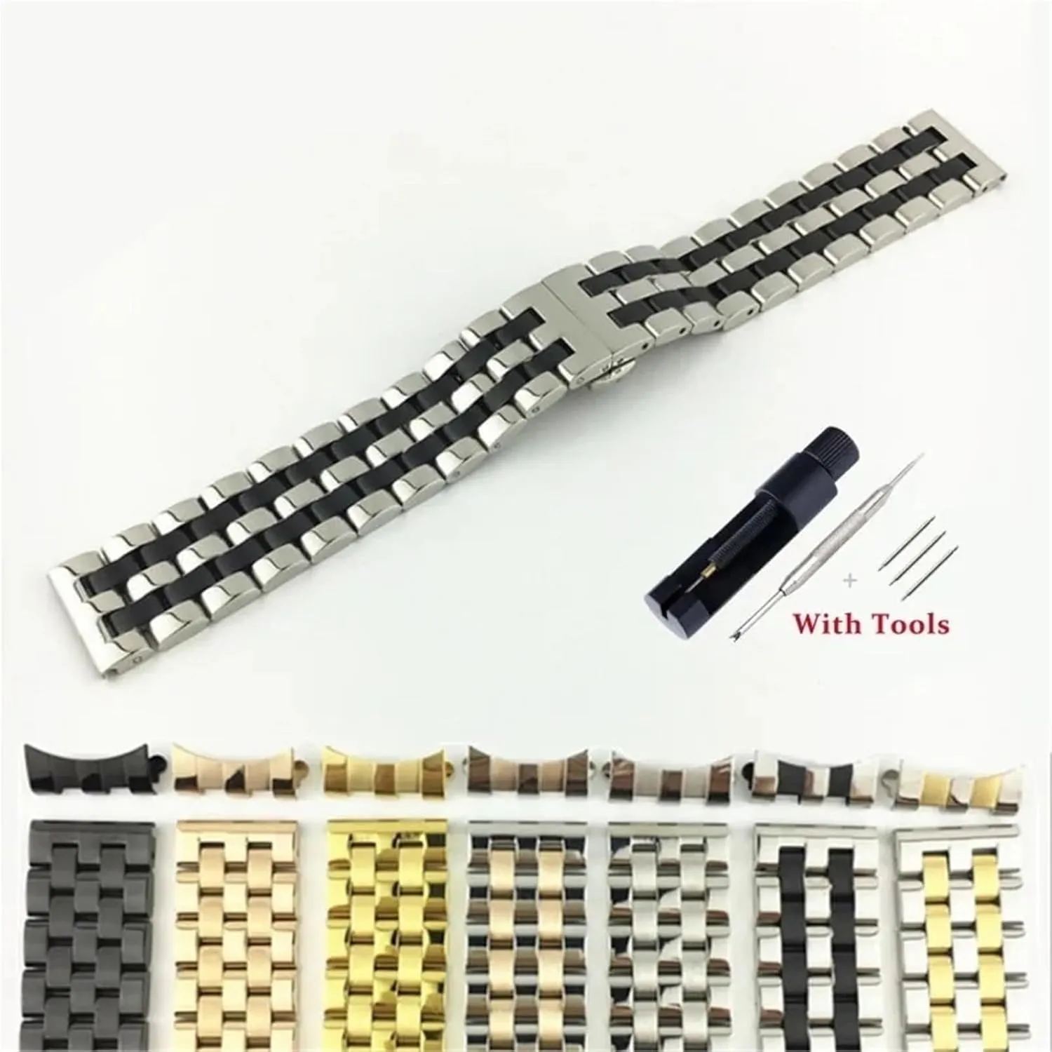Stainless Steel Metal Watch Band 18-26mm Unisex With Curved Interface Suitable For Smart Watch Quartz Watch