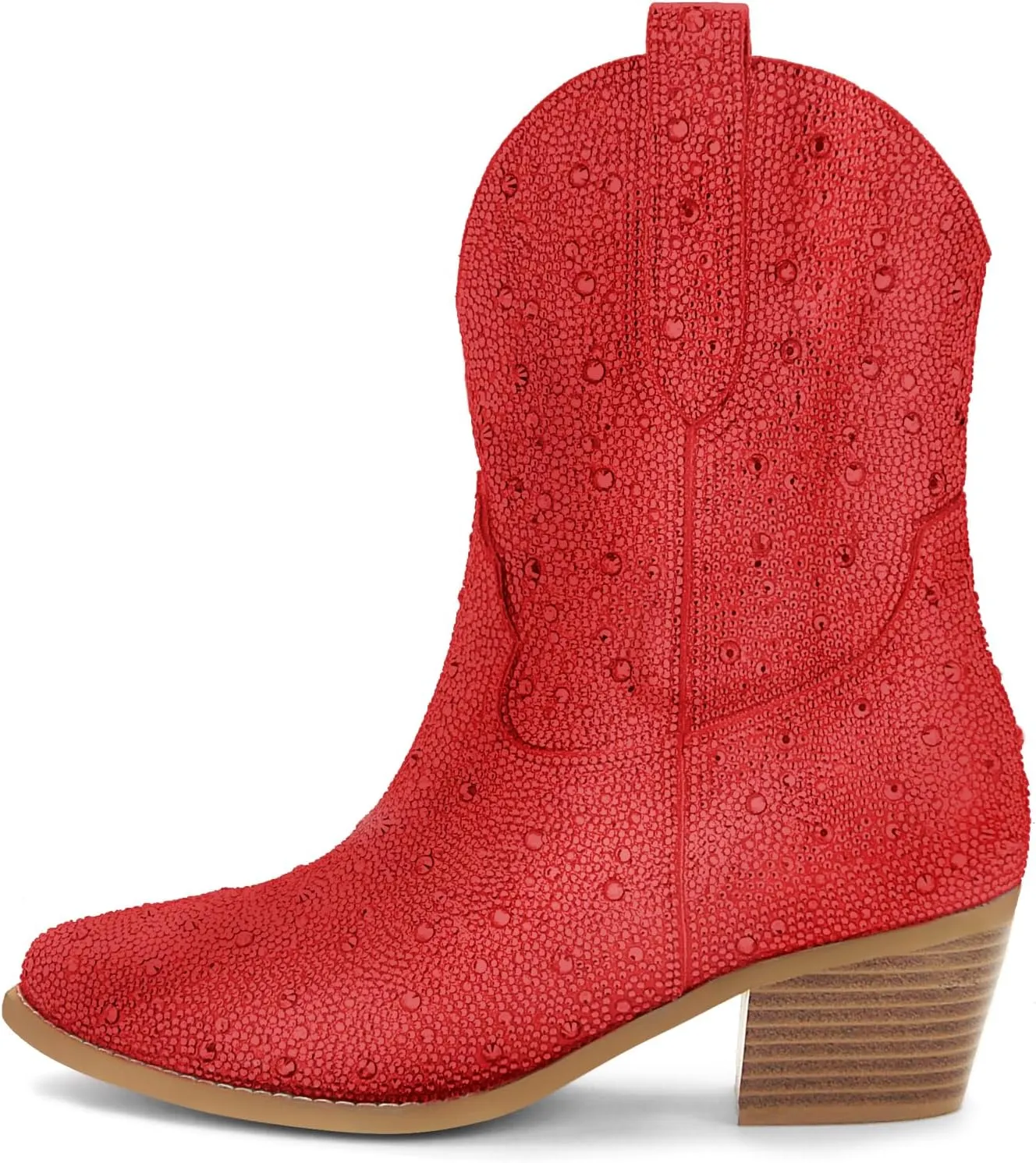 STALOV Women's Western Cowgirl Boots, Embroidered, Silver, Ankle-High, Pointed Toe, Pull-On, Block Heel, Casual, Spring, Fall, Cowboy, Horse Riding