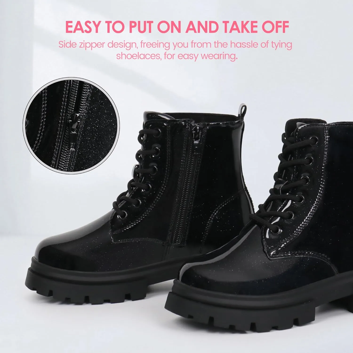 starmerx Girls Ankle Boots Lace Up Combat Boot Side Zipper Comfortable Boys Boots