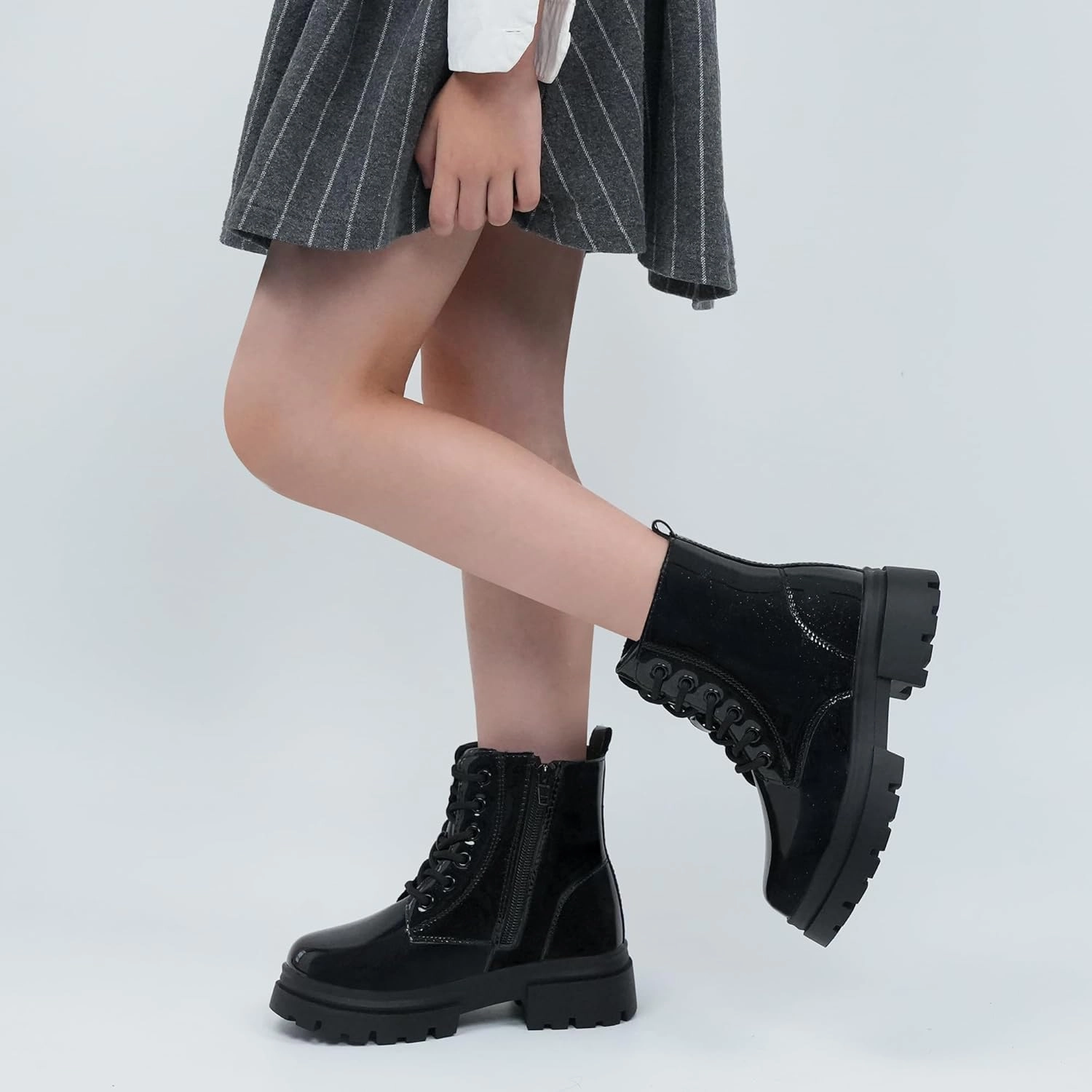 starmerx Girls Ankle Boots Lace Up Combat Boot Side Zipper Comfortable Boys Boots
