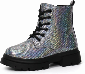 starmerx Girls Ankle Boots Lace Up Combat Boot Side Zipper Comfortable Boys Boots