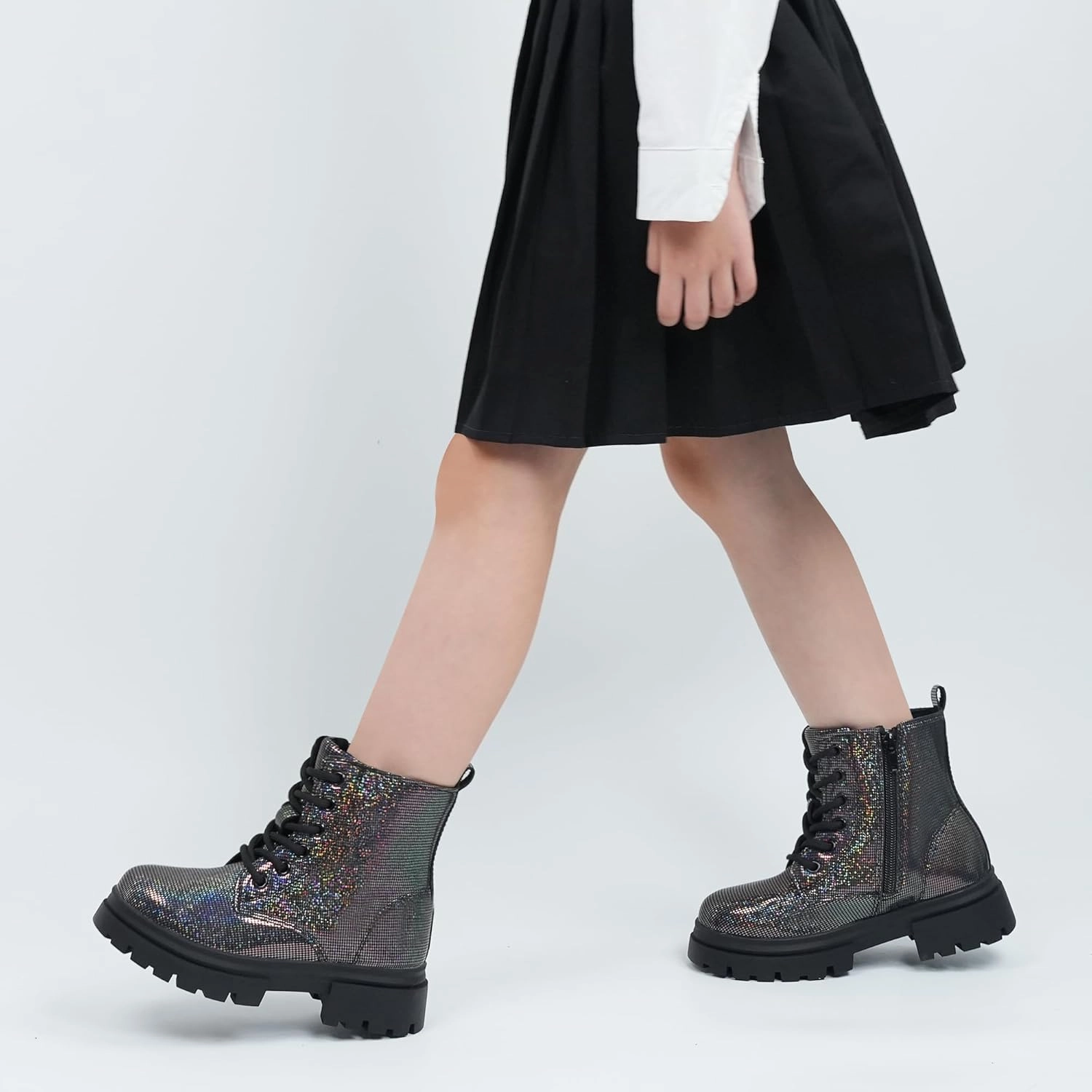 starmerx Girls Ankle Boots Lace Up Combat Boot Side Zipper Comfortable Boys Boots