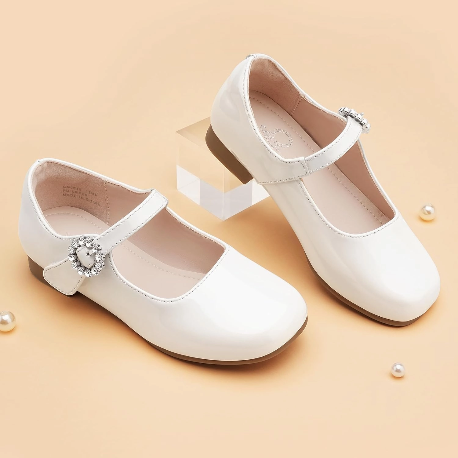 Stelle Girls Dress Shoes White Mary Jane Ballet Flats Flower School Shoes for Wedding Party Toddler/Little/Big Kid