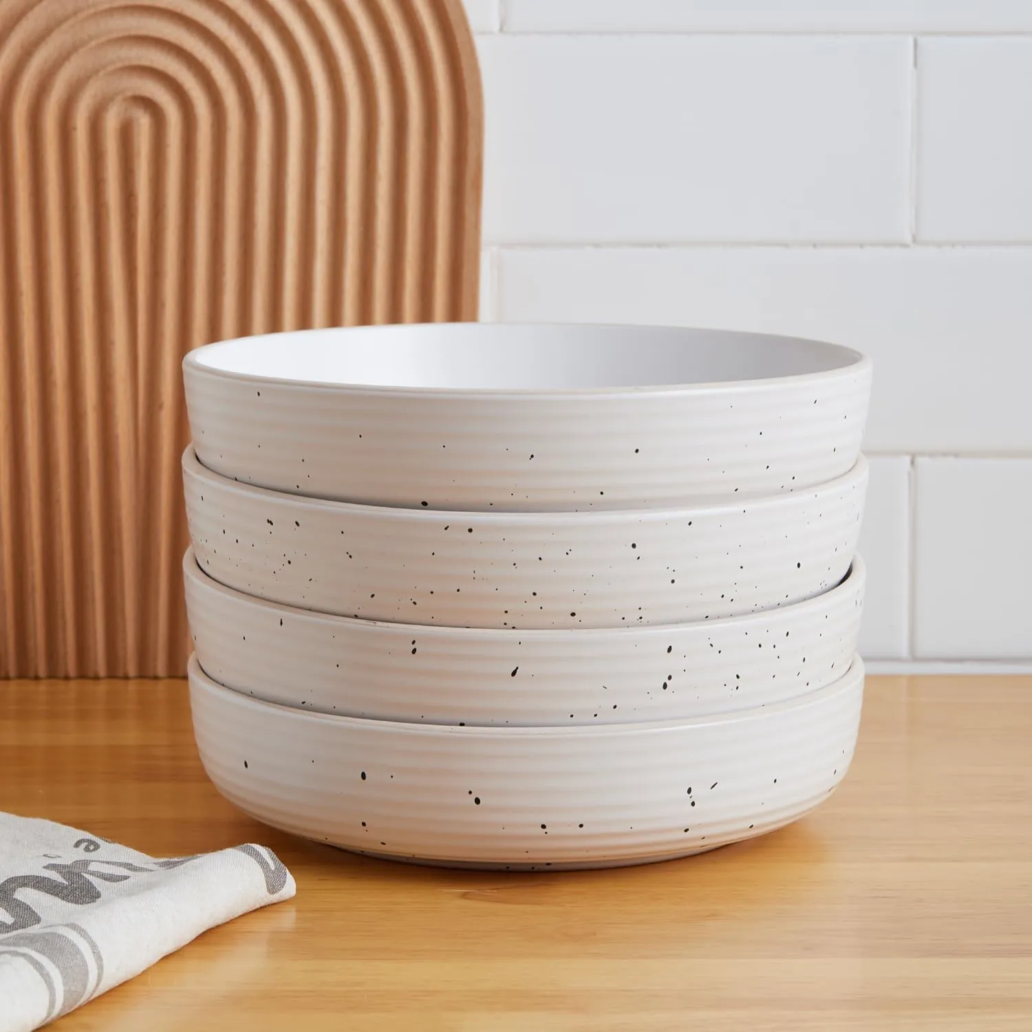 Stone Lain Lauren Stoneware, Rustic Plates and Bowls Set, Dinnerware, Service for 4, Speckled Off White, Dishwasher & Microwave Safe, 16-Piece