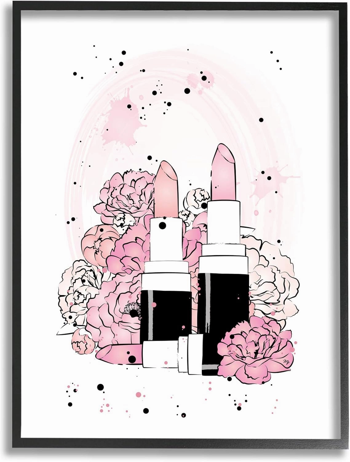 Stupell Industries Pink Peony Florals Glam Lipstick Cosmetic, Design by Martina Pavlova Black Framed Wall Art, 16 x 20, White