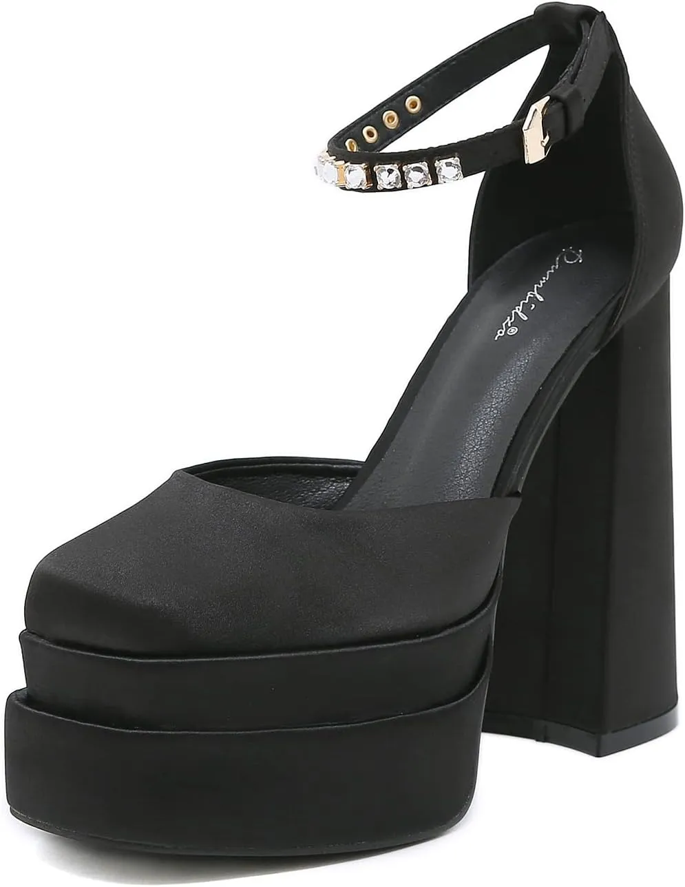 STUPMARY Womens Platform Chunky High Block Heels Ankle Strap Buckles Satin Heels Pumps Fashion Dress Party Shoes