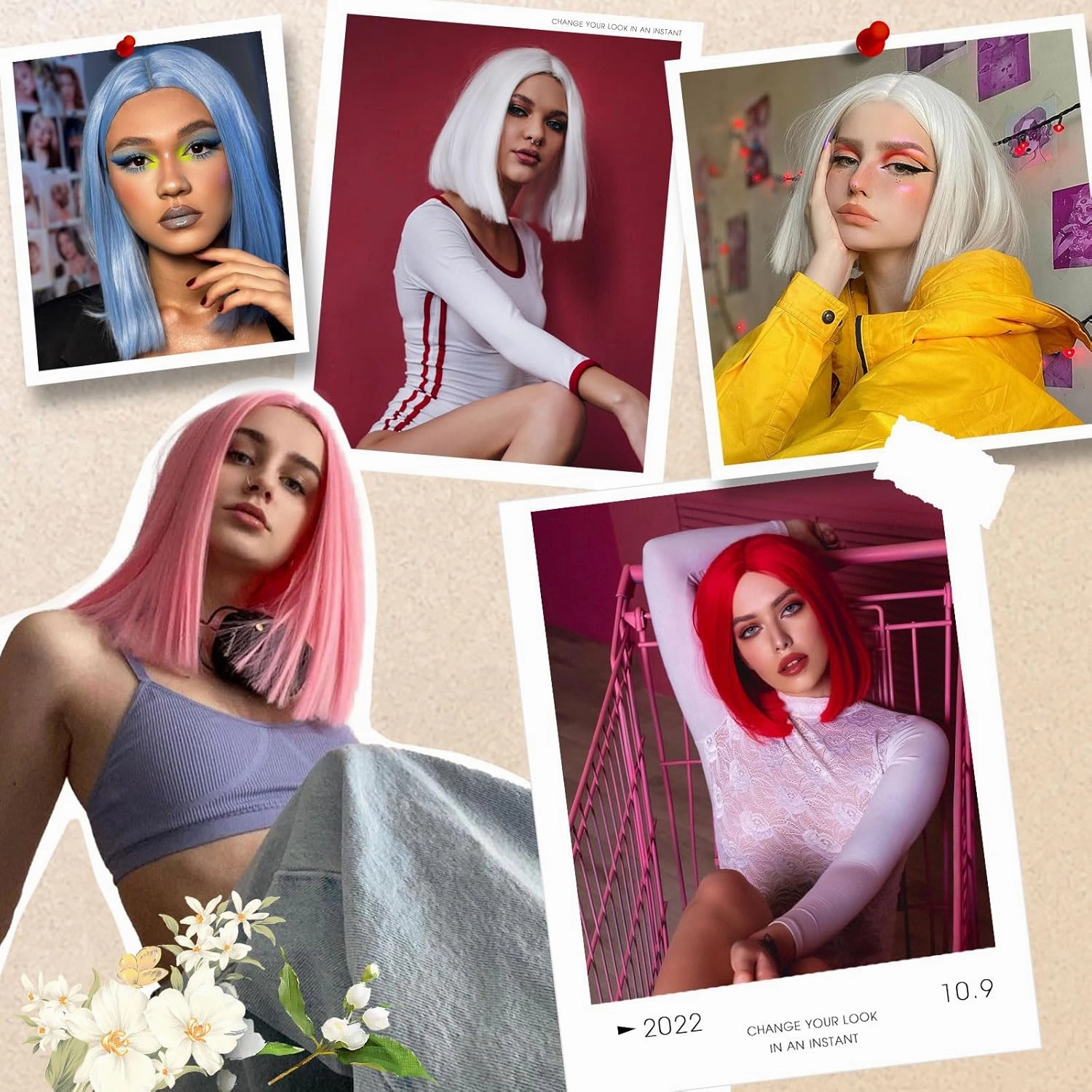 SUKRI Short Pink Bob Wig Straight Bob Pink Wigs for Women Middle Part Shoulder Length Bob Wigs 12 Inch Heat Resistant Synthetic Wig For Costume Cosplay Halloween Party Use