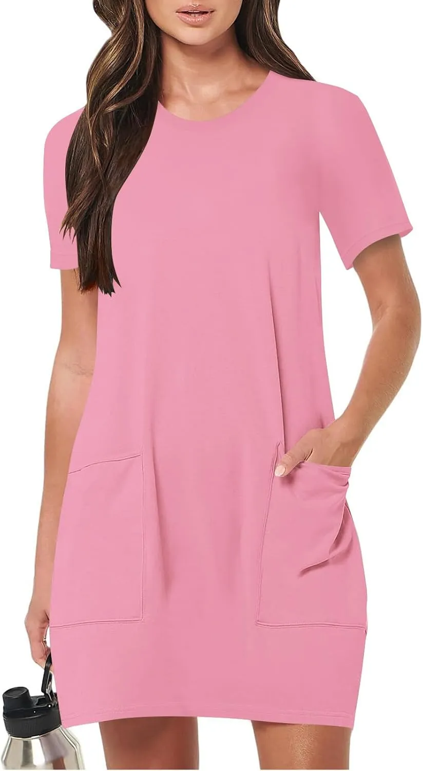 Summer Dresses for Women 2025 Classiac Fit Short Sleeve Midi Dress with Pockets Casual Loose Summer Beach Dresses