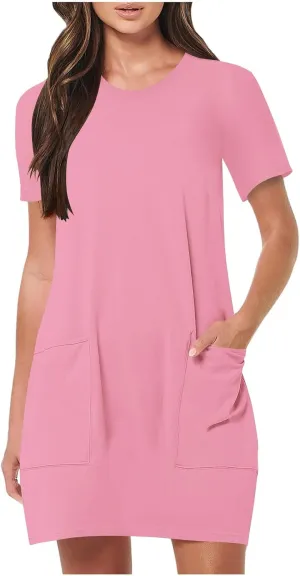 Summer Dresses for Women 2025 Classiac Fit Short Sleeve Midi Dress with Pockets Casual Loose Summer Beach Dresses