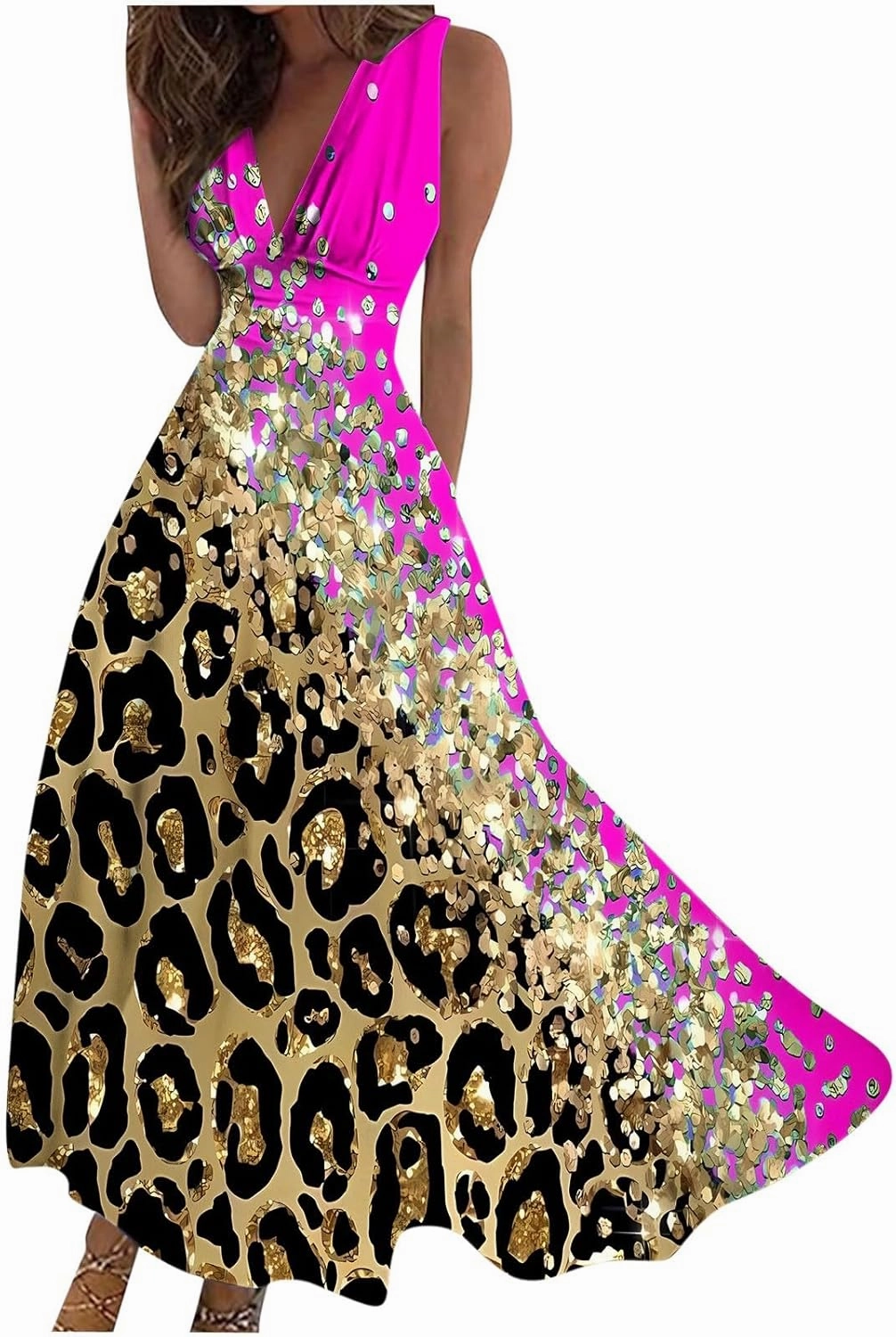 Summer Dresses for Women 2024 Sleeveless Maxi Dress Summer Beach Outfits for Women Floral Print Dress Swing Dress