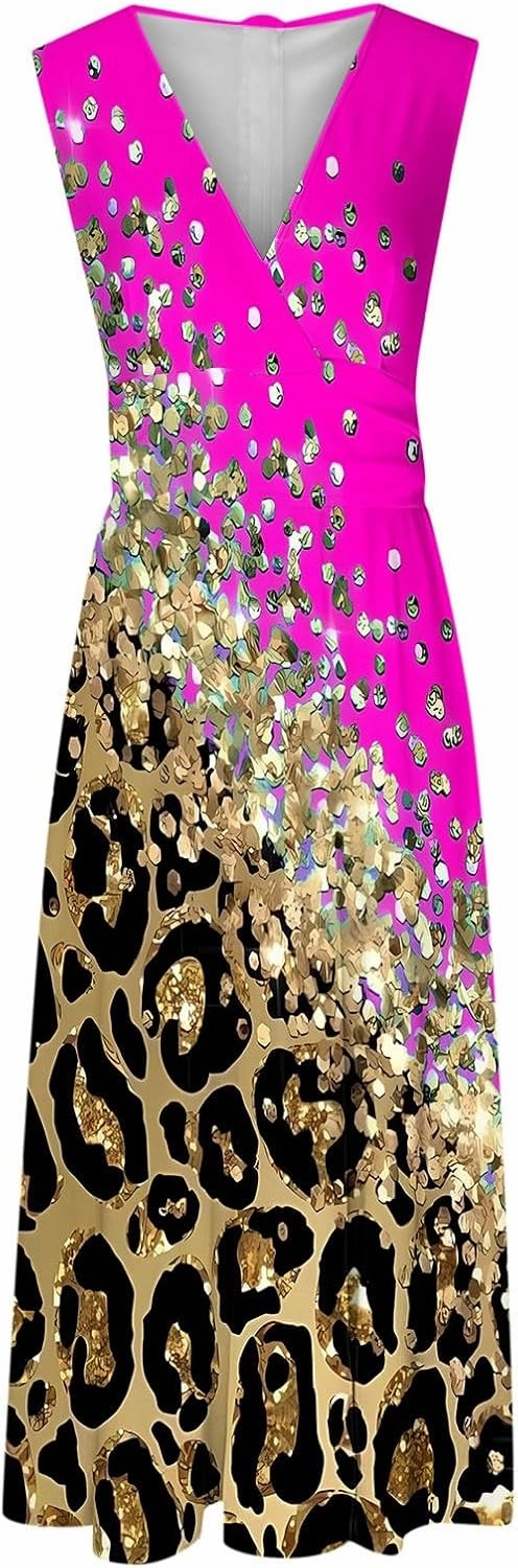 Summer Dresses for Women 2024 Sleeveless Maxi Dress Summer Beach Outfits for Women Floral Print Dress Swing Dress