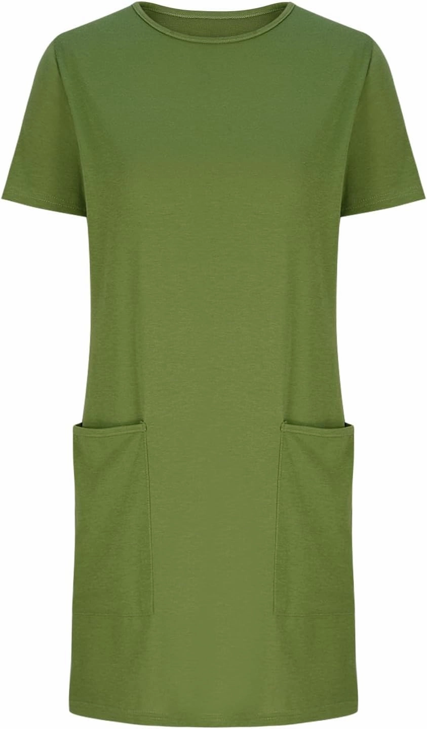 Summer Dresses for Women 2025 Classiac Fit Short Sleeve Midi Dress with Pockets Casual Loose Summer Beach Dresses