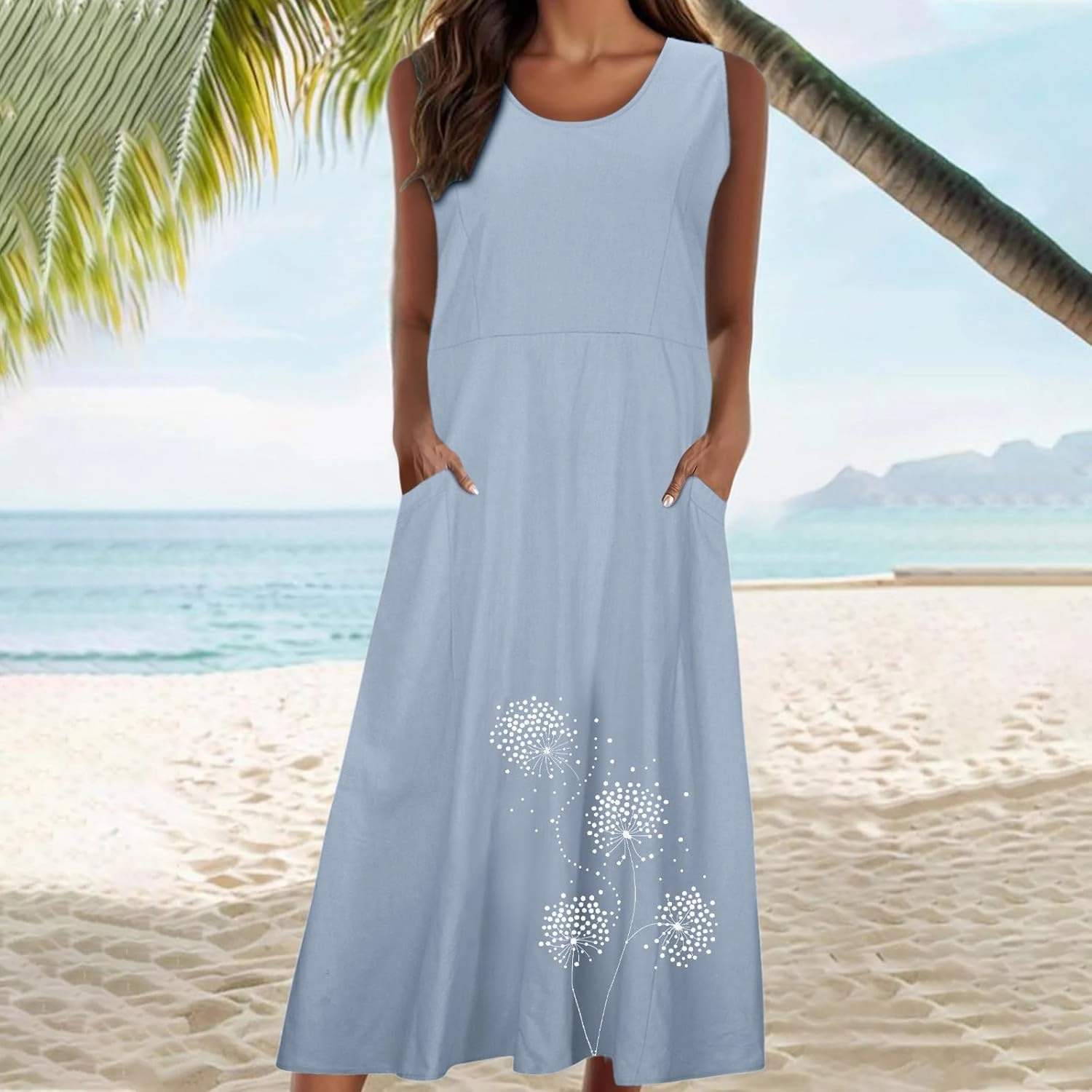 Summer Maxi Dresses for Women 2025 Fashion Print Sleeveless Sun Dress Casual Crewneck Relaxed Fittes Boho Clothes